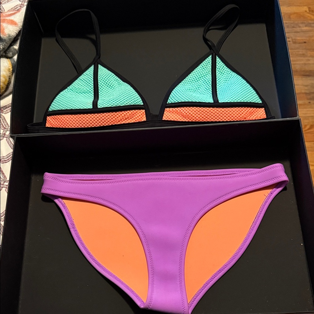 Triangl Swimwear Mint and Orange Bikini Set